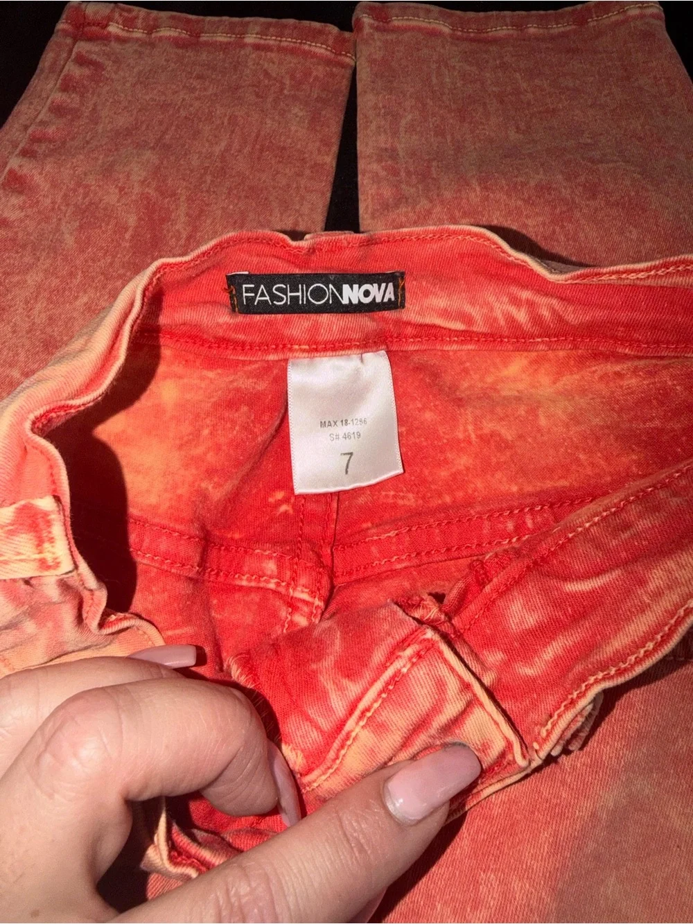 Fashion Nova Coral-Red Acid Wash High-Rise Jeans